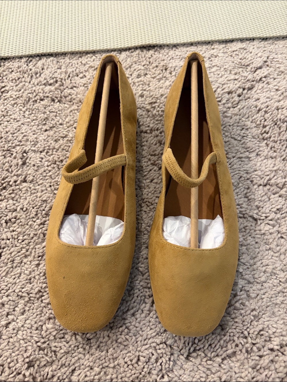 Madewell Suede Mary Jane Flats in Mustard Yellow